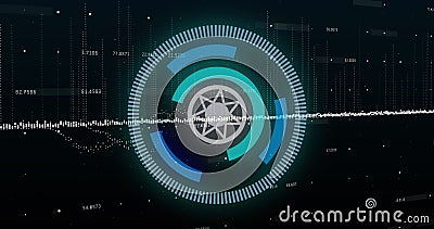 Data processing and blue data loading icon on black background Stock Photo