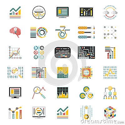 Data Processing Volume on White Background Icons Set Infographic Flat Design Mobile Apps Template Vector Vector Illustration