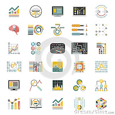 Data Processing Volume on White Background Icons Set Infographic Flat Design Mobile Apps Template Vector Vector Illustration