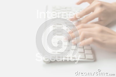 Data protecting security concept. Computer Internet protection symbol on blured keyboard background. Hacker attack and Stock Photo