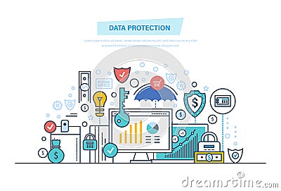 Data protection, antivirus software, privacy. Safe confidential information. Security finance. Vector Illustration