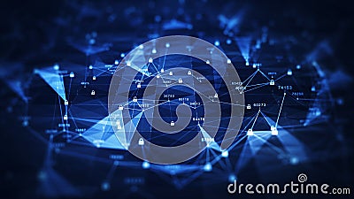 Data protection background is a concept in cybersecurity and privacy technology. A small padlock binary polygon that acts as a Stock Photo