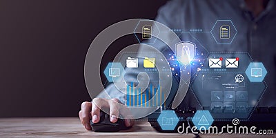Data protection concept and secure internet security access ,cyber security technology ,Login to online database with your Stock Photo