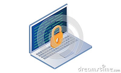 Data protection concept security access padlock on computer desktop or laptop protect sensitive data Vector Illustration