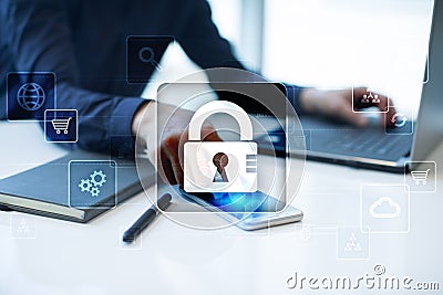 Data protection, Cyber security, information safety and encryption. internet technology and business concept. Stock Photo