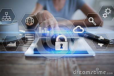 Data protection, Cyber security, information safety and encryption. internet technology and business concept. Stock Photo