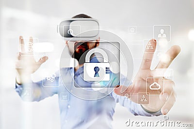 Data protection, Cyber security, information safety and encryption. internet technology and business concept. Stock Photo