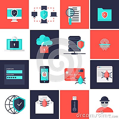 Data Protection Flat Icons Set Vector Illustration