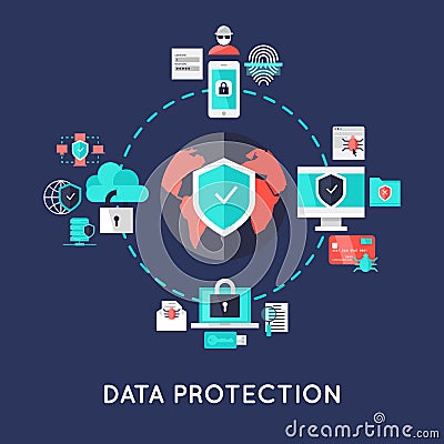 Data Protection International System Design Vector Illustration