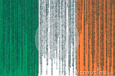 Data protection Ireland flag. Irish flag with binary code. Stock Photo