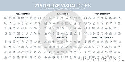 Data protection and machine learning, blockchain, internet technology line icons set Vector Illustration