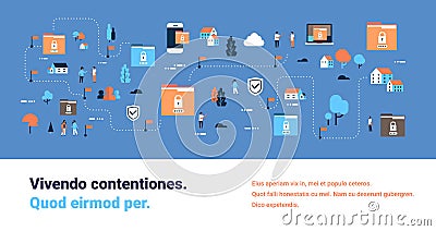 Data protection padlock security privacy database concept folder password protect isometric map internet mobile computer Vector Illustration