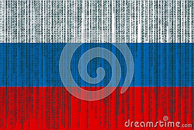 Data protection Russia flag. Russian flag with binary code. Stock Photo