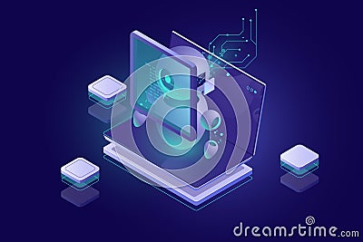 Data protection security, malware scanning, virus detection, authentication and authorization by biometric parameter Vector Illustration