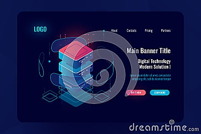 Data protection and storage isometric icon, server, database, cloud storage, force field, technological solution, big Vector Illustration