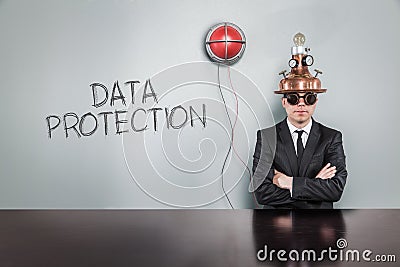 Data protection text with vintage businessman Stock Photo