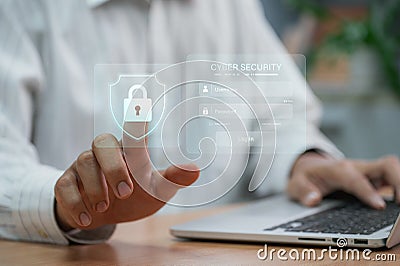 Data protection using cybersecurity and privacy concepts. The user is inputting personal password and username to protect private Stock Photo