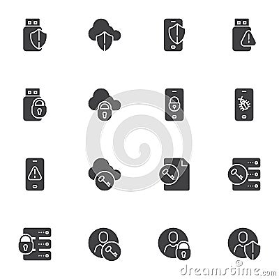 Data protection vector icons set Vector Illustration