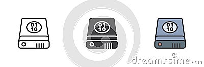Data recovery external binary different style icon set Vector Illustration