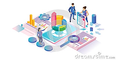 Data research isometric cyberspace concept illustration Vector Illustration