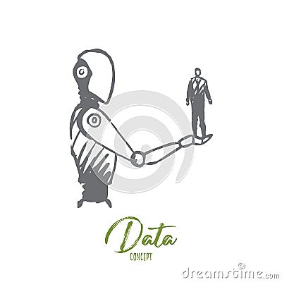 Data, robot, technology, machine, intelligence concept. Hand drawn isolated vector. Vector Illustration