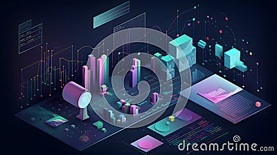 data science-inspired wallpaper depicting the visual and modern process of data collection, cleaning, analysis, and Stock Photo