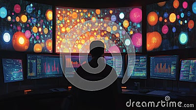 Data Scientist Analyzing Complex Datasets in High-Tech Environment Stock Photo