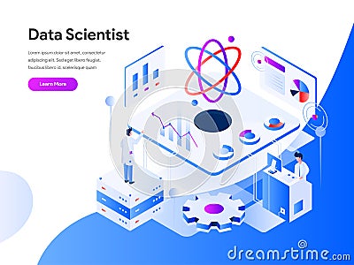 Data Scientist Isometric Illustration Concept. Modern flat design concept of web page design for website and mobile website.Vector Cartoon Illustration