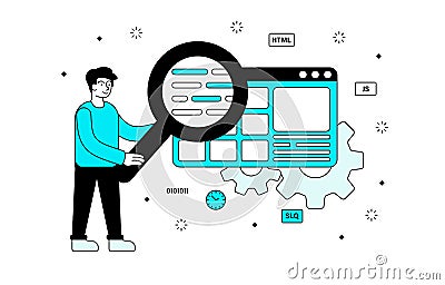 Data searching concept with a guy l Vector Illustration