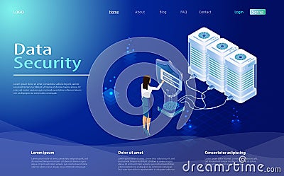 Data protection concept. Secure privacy data in internet. The protection of personal data in cloud storage. Vector Illustration