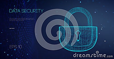 Data Security Binary Lock. Security cloud data attack. Encryption code computer firewall concept. Alarm locks server Vector Illustration