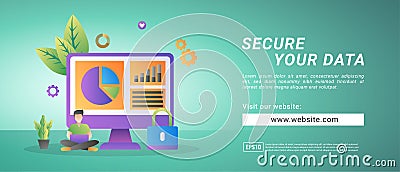 Data security information banner, an appeal to secure important data. Banners for promotional media Vector Illustration