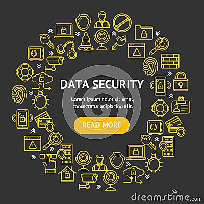 Data Security Signs Round Design Template Thin Line Icon Concept. Vector Vector Illustration