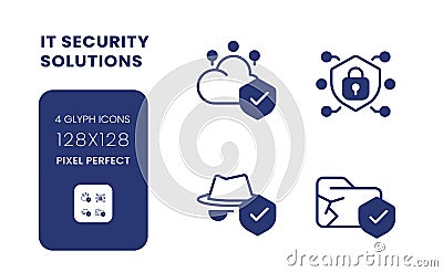 Data security solutions black solid desktop icons pack Vector Illustration