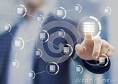 Data and server networks concept with person touching digital interface Stock Photo