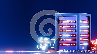 Data server transfer abstract digital 3d illustration. Server room for cloud computing technology. 3D render, Cartoon Illustration