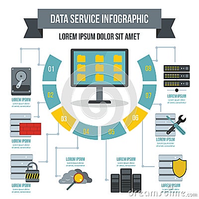 Data service infographic concept, flat style Vector Illustration