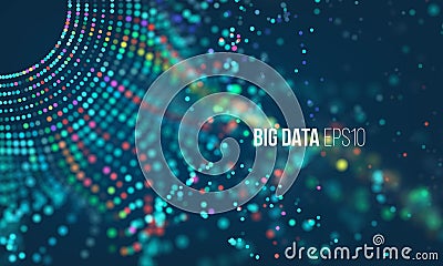 Data sorting process. Big data futuristic infographic. Colorful particle grid with bokeh Vector Illustration