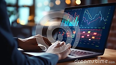 Data statistical index graph on virtual screen concept.Generative AI Stock Photo