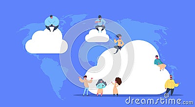 Data storage diversity people working synchronization cloud center Computer technology, network and database, internet Vector Illustration