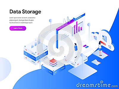 Data Storage Isometric Illustration Concept. Modern flat design concept of web page design for website and mobile website.Vector Cartoon Illustration