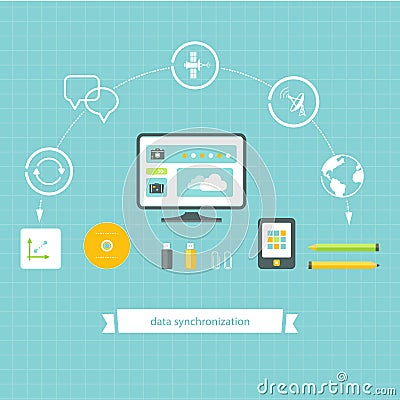 Data Storage and Synchronization Flat Design Elements Stock Photo