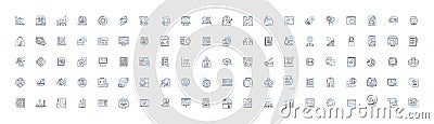 Data storage system line icons collection. Cloud, Backup, Archival, SAN, NAS, RAID, Virtualization vector and linear Vector Illustration