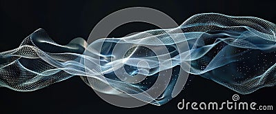 Data surface like light fabric or mesh, nano material abstract background, transparent cloth in dark space. Concept of Stock Photo