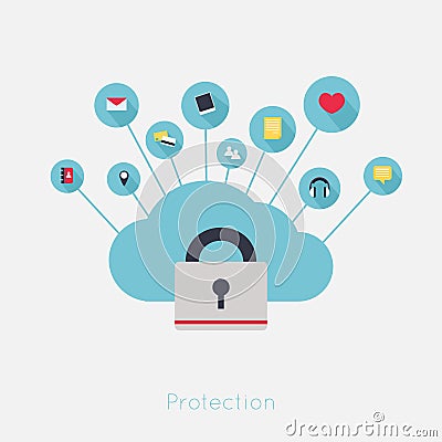 Data theft protection. Secure Cloud Computing. Vector Illustration