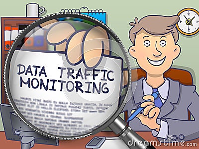 Data Traffic Monitoring through Magnifying Glass. Doodle Concept. Stock Photo