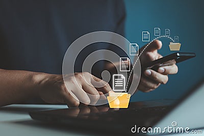 Data transfer, Transfer file of data between folder, Backup data, Exchange of file on folder, Send of document in internet Stock Photo