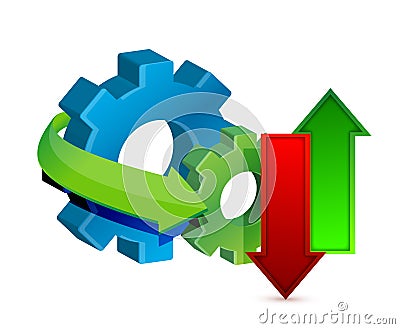 Data Transfer and Gears Cartoon Illustration