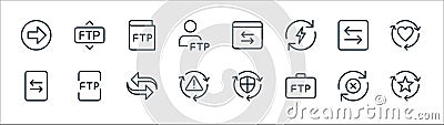 Data transfer line icons. linear set. quality vector line set such as favorite, business, error, file transfer, transfer, ftp, ftp Vector Illustration