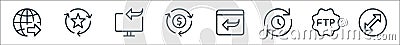 Data transfer line icons. linear set. quality vector line set such as transfer, ftp, queue, back, transfer, favorite Vector Illustration